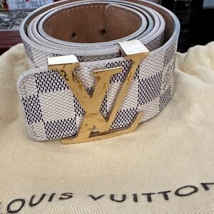 Louis Vuitton Checkered Belt with Gold Buckle